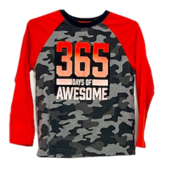 🌞 5/$25 365 Kids Jersey green camo red 3/4 sleeves 365 Days of Awesome boy 6 - Picture 1 of 10